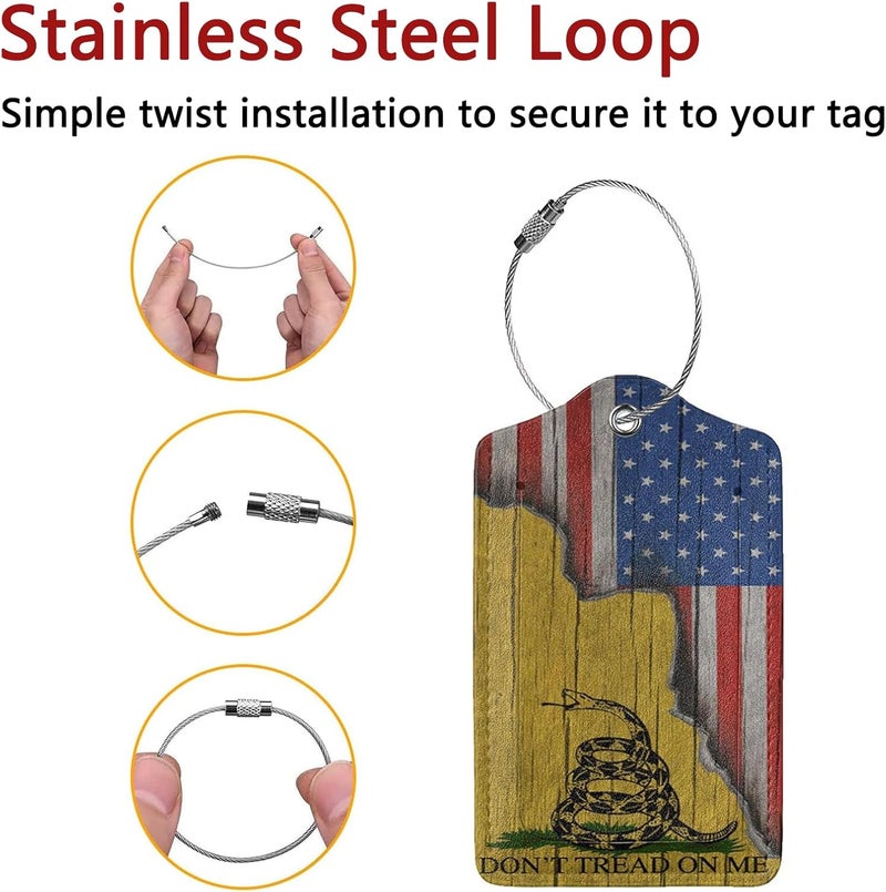 GACCAP 2 Pack Luggage Tags for Suitcase, Privacy Cover ID Label with Stainless Steel and Address Card for Travel Bag Backpack Cruise Ship Essentials Tag Women Men - Don't Tread On Me American Flag - Image 2